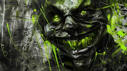 Evil Green Face with a Grunge Style for Halloween or Horror Themed Designs