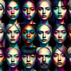 Naklejka premium Diversity and Inclusion Vibrant Multiethnic Group of People in Colorful Portrait Microstock Image