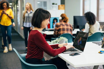 Dynamic office environment with professionals at work