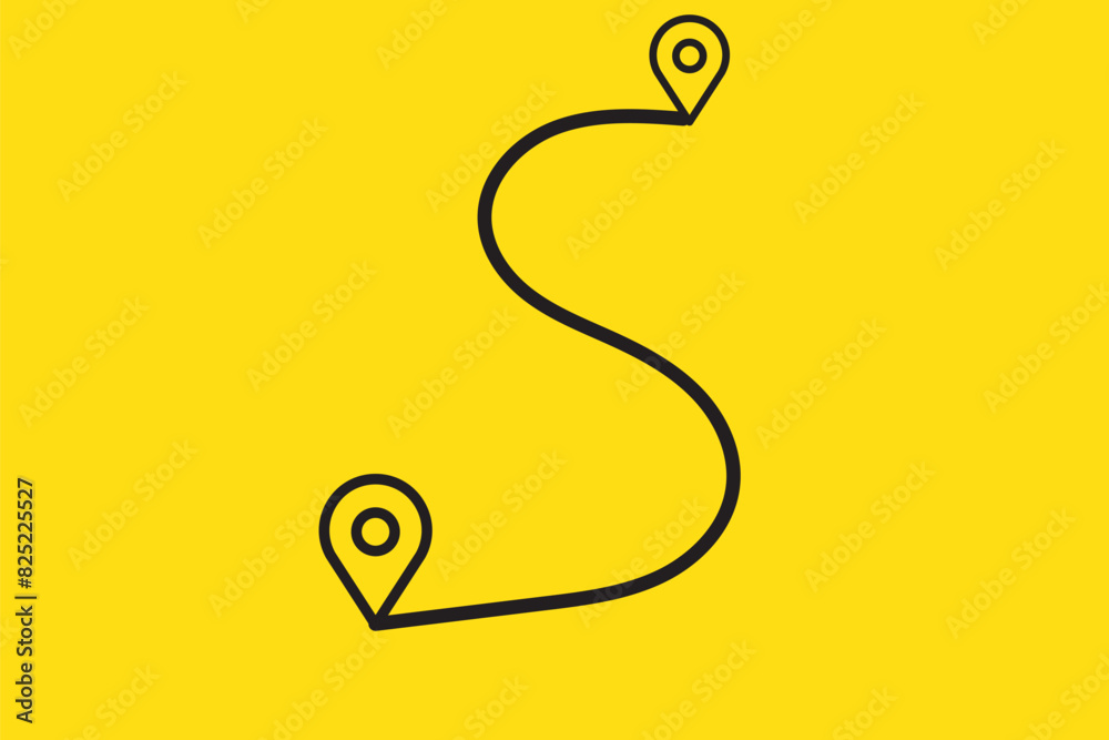 Wall mural route icon - two points with dotted path and location pin. route location icon two pin sign and dott