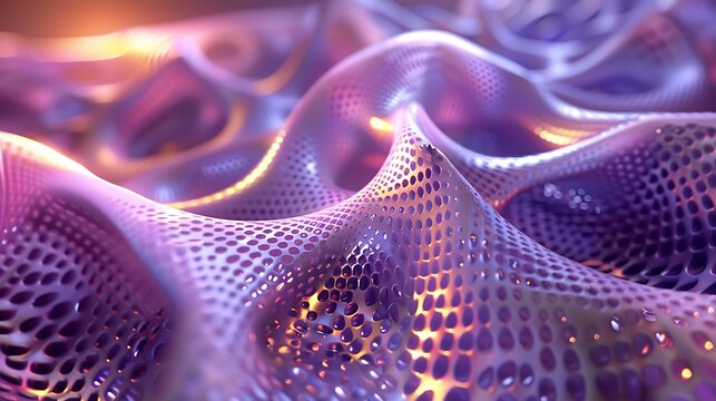 3D rendering of a pink and purple organic structure with a bumpy surface.