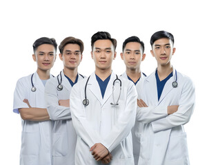 Fototapeta premium Group of Chinese Doctors Isolated on Transparent Background, Healthcare Concept