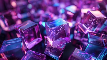 Purple translucent glowing ice cubes background.