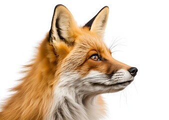 Obraz premium Side view of a two-year-old Red fox looking up, isolated on white.
