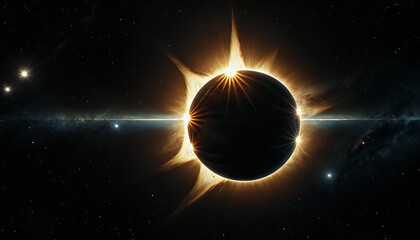 AI generated illustration of a bright light shines through an eclipse in the night sky