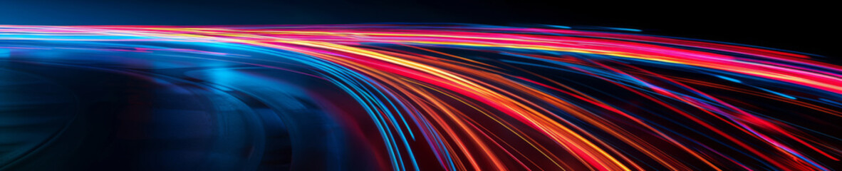 Dynamic Scene of Red and Blue Light Trails in Motion