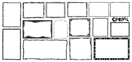 Vector set of various black frames in brazilian cordel woodcut style