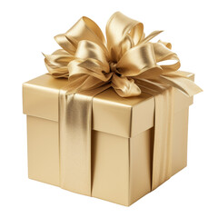 golden gift box isolated on transparent background cutout