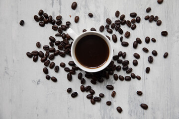 Little white Cup of black expresso coffee