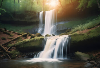 Nature Waterfall in the forest with beautiful weather, nature, wallpaper, beautiful, sunset