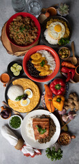 Buffet table full of lunch assorted dishes Peru Peruvian food