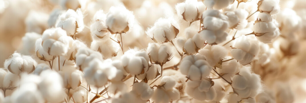 A bunch of white cotton flowers with a yellowish tint