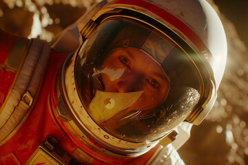 AI generated illustration of an astronaut staring into the camera lens