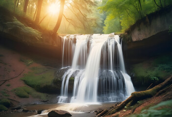 Nature Waterfall in the forest with beautiful weather, nature, wallpaper, beautiful, sunset