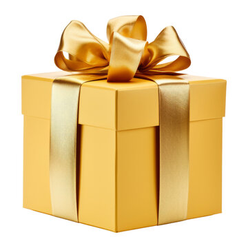 golden gift box isolated on transparent background cutout