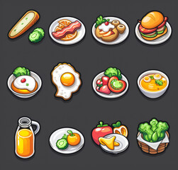 Set of food stickers, generative ai