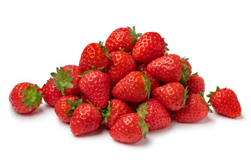 Heap of fresh ripe red Dutch strawberries isolated on white background close up