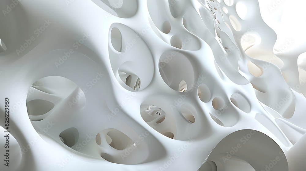 Fototapete 3d rendering of an organic structure resembling a white coral or bone structure. the complex and det