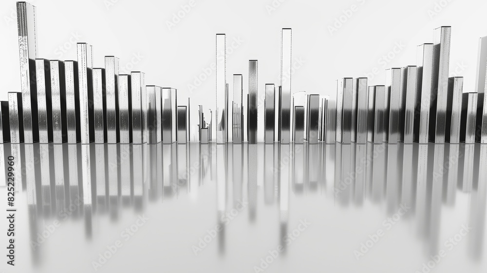 Aufkleber A mesmerizing chrome music equalizer seamless loop background with reflective bars shimmering and undulating in a mesmerizing display, captured on a pristine white background.