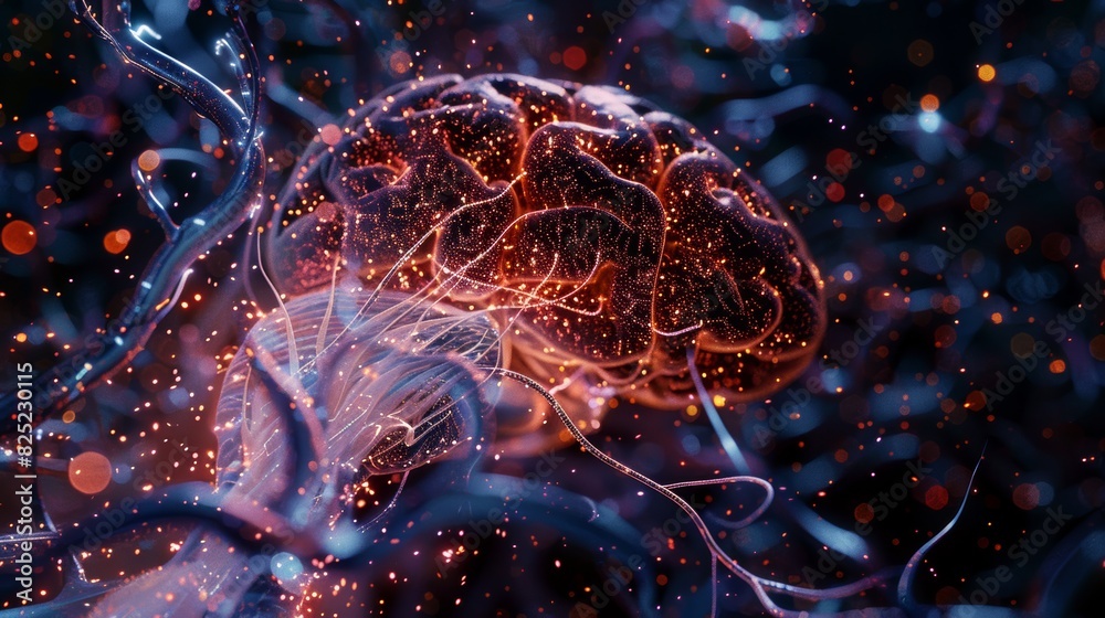 Poster a mesmerizing close-up of a brain scan, revealing the intricate dance of neurons and the symphony of