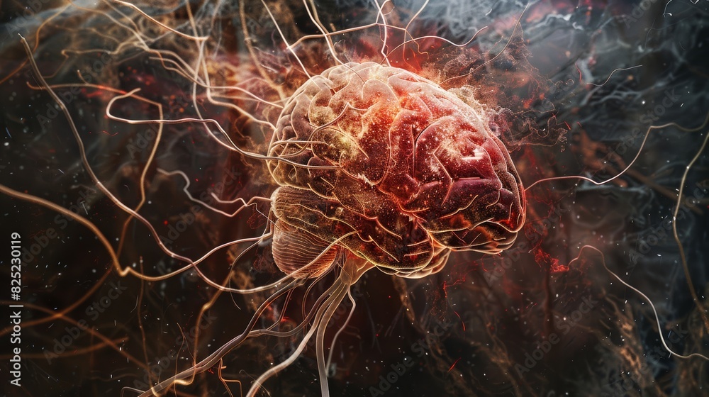 Poster a mesmerizing close-up of a brain scan, revealing the intricate dance of neurons and the symphony of