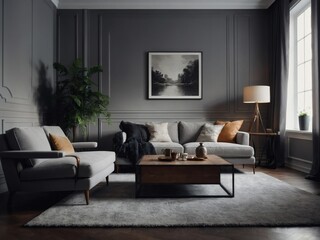 Classic Retro Vibes, Grey Wall Accents the Beautiful Living Room Interior