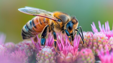 A close-up of a bee pollinating a colorful flower, symbolizing the vital role of pollinators in maintaining biodiversity and supporting sustainable ecosystems.