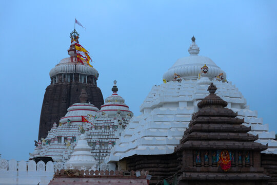 Domes of the Jagannath Temple in Puri, Orissa at dusk.
