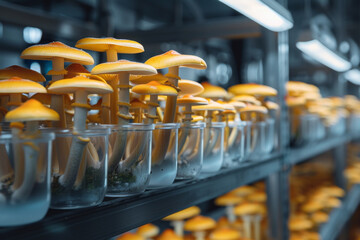 Collection of Thin Orange Mushrooms in Glass Containers