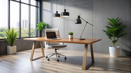 Sleek and minimalistic office desk with abstract design elements