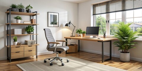 Exact home office setup with a desk, chair, and computer