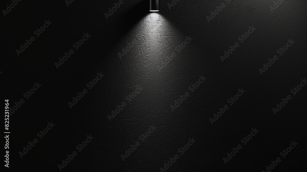Poster a minimalist black paper background with a single spotlight illuminating a product in the center.