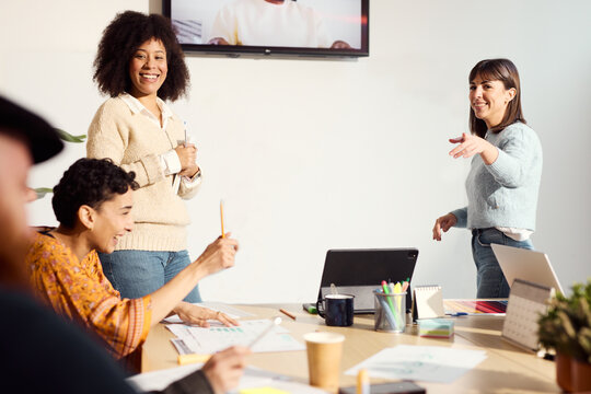 Enthusiastic Team Collaboration in a business office