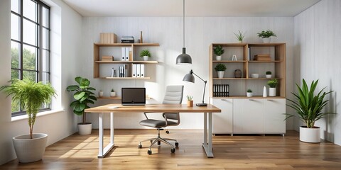 Minimalist office space with simple furniture and uncluttered workspace