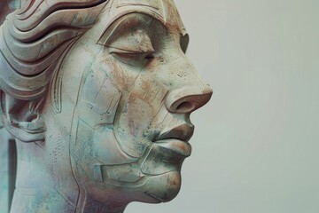 Sculpture of a serene woman's face with eyes closed as a symbol of beauty and artistic expression