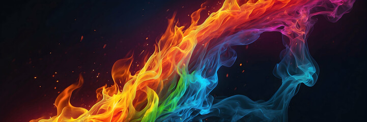 Abstract artwork of a flame with gradient colors from blue to red, expressing energy and vitality