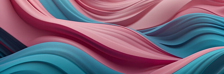 A vibrant abstract with flowing waves of pink and blue creating a calming visual effect