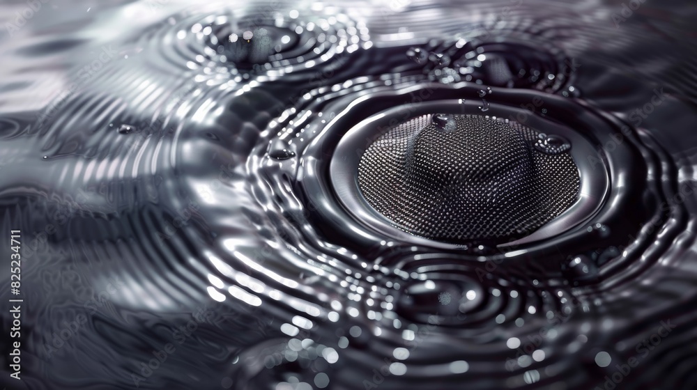 Aufkleber a subwoofer speaker's cone submerged in water, its movement creating mesmerizing ripples and distortions.