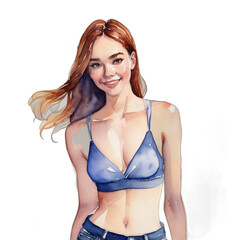 Obraz premium Watercolor Painting Illustration Transparent .PNG of Malaysian LGBTQ+ Slim body Auburn hair French Crop celebrating pride wearing Periwinkle Camisoles