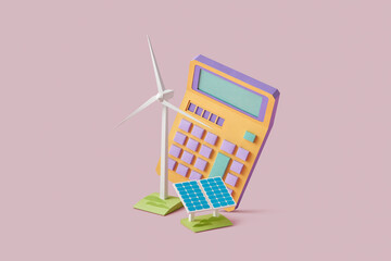 Handmade paper calculator in size of windmill and solar panel