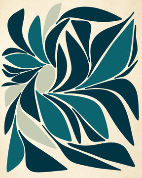 Abstract Botanical Illustration In Shades Of Blue