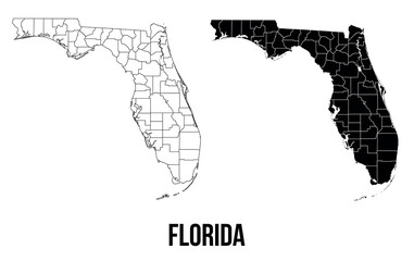 State of florida map of districts regions cities vector black on white and outline