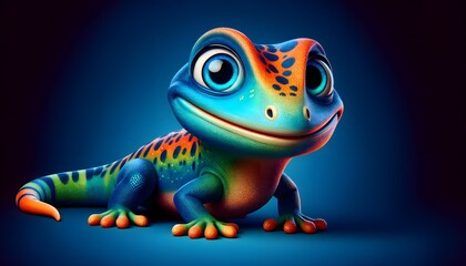 Obraz premium A detailed illustration of a vibrant, colorful lizard set against a dark background, showcasing its intricate patterns and striking colors.