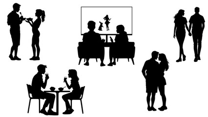 Stylish silhouette set of love