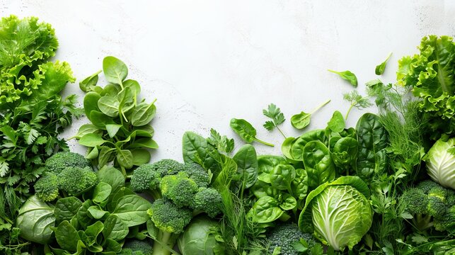 Farm Fresh Green Vegetables Border on White Background for Raw Food Concept