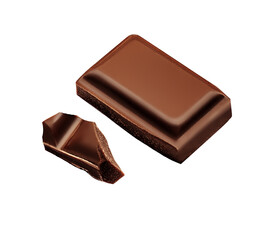 Chocolate pieces isolated on white.  Broken Chocolate bar Top view. Package design elements Flat lay. Top view..