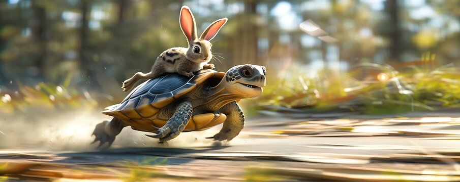 Fast Turtle and Rabbit Hitching a Ride