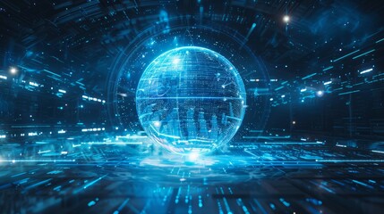 Obraz premium Futuristic sphere with digital data and code for technology or science themed designs