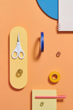 Concept of different stationery accessories, top view