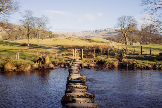 Stones for crossing the river Rothay in cumbria